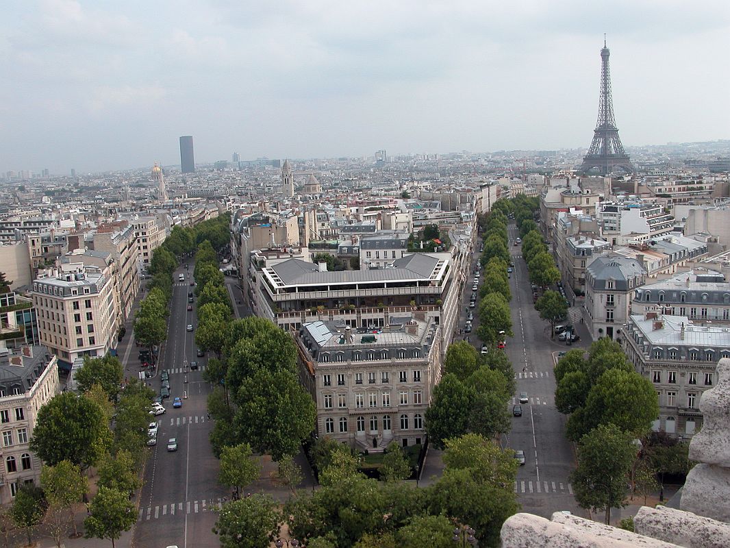 Paris 13 Arc de Triomphe View Down Av Marceau and Av d'iena Towards Montparnasse Tower and Eiffel Tower 